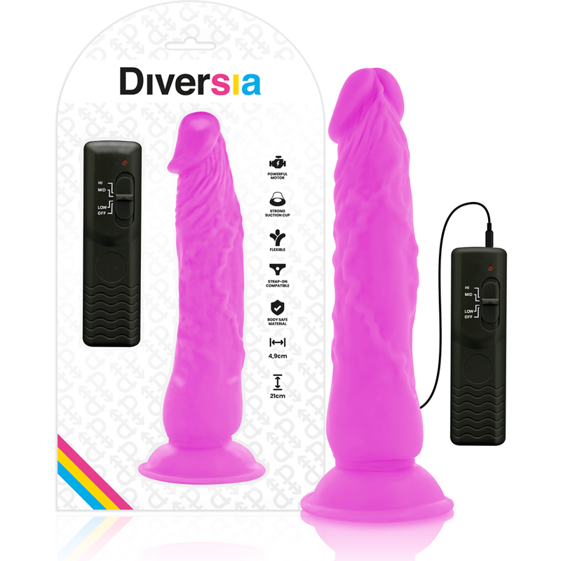 DIVERSIA – DILDO VIBRANTE FLESSIBILE VIOLA 21 CM -O- 4.9 CM