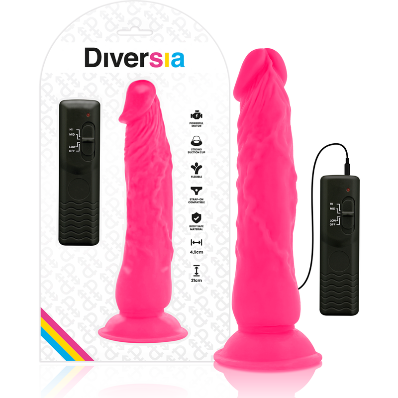 DIVERSIA – DILDO VIBRANTE FLESSIBILE ROSA 21 CM -O- 4.9 CM