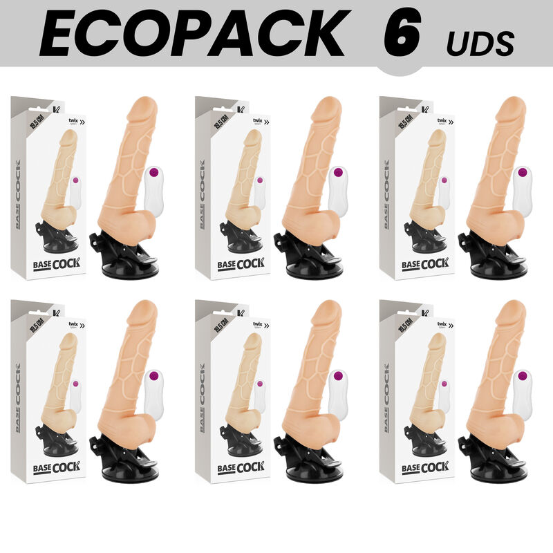 ECOPACK 6 UNIT – BASECOCK VIBRATORE REALISTICO TELECOMANDO NATURALE CON TESTICOLI 19.5 CM -O- 4 CM