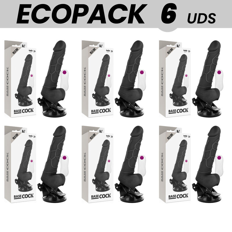 ECOPACK 6 UNIT – BASECOCK VIBRATORE REALISTICO TELECOMANDO NERO CON TESTICOLI 19.5 CM -O- 4 CM