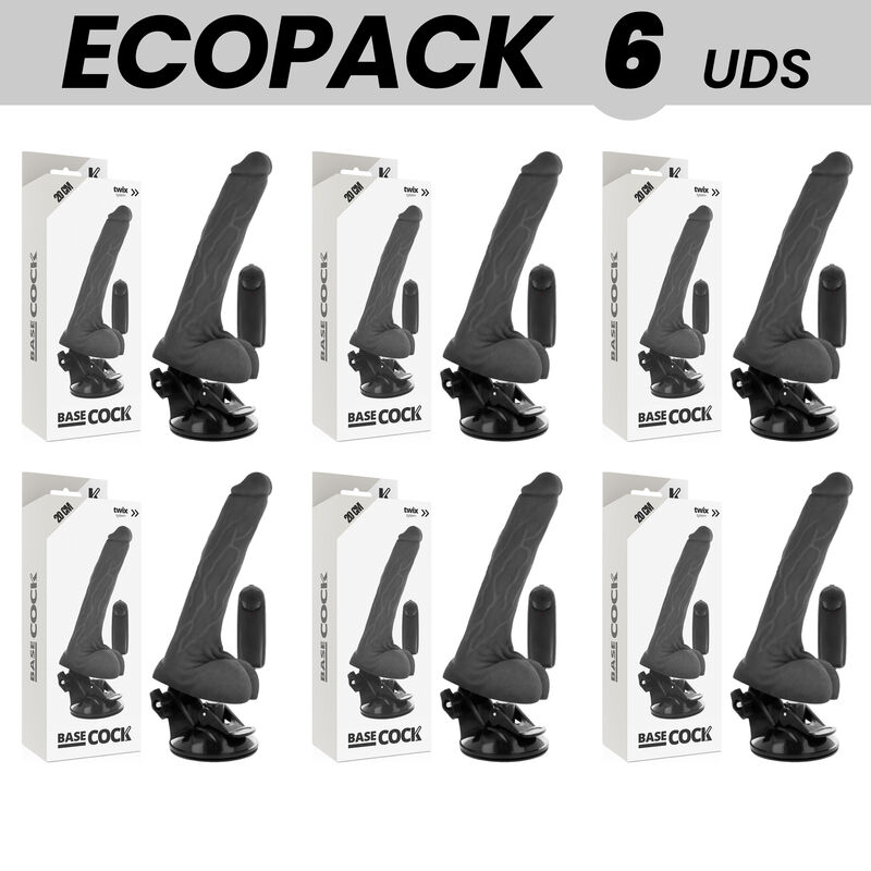 ECOPACK 6 UNIT – BASECOCK VIBRATORE REALISTICO TELECOMANDO NERO CON TESTICOLI 20 CM -O- 4 CM