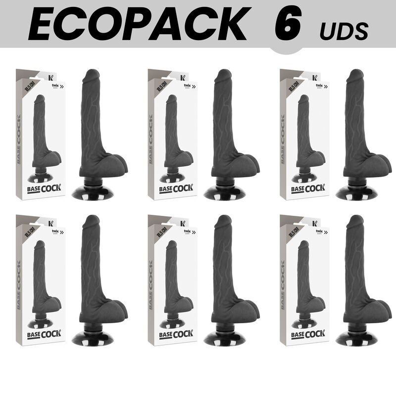 ECOPACK 6 UNIT - BASECOCK VIBRATORE REALISTICO BASECOCK 2-1 NERO 18.5 CM -O- 4 CM