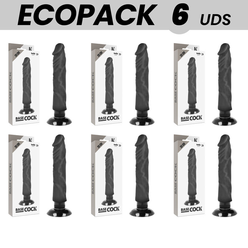 ECOPACK 6 UNIT - BASECOCK VIBRATORE REALISTICO 2-1 NERO 20 CM -O- 4 CM