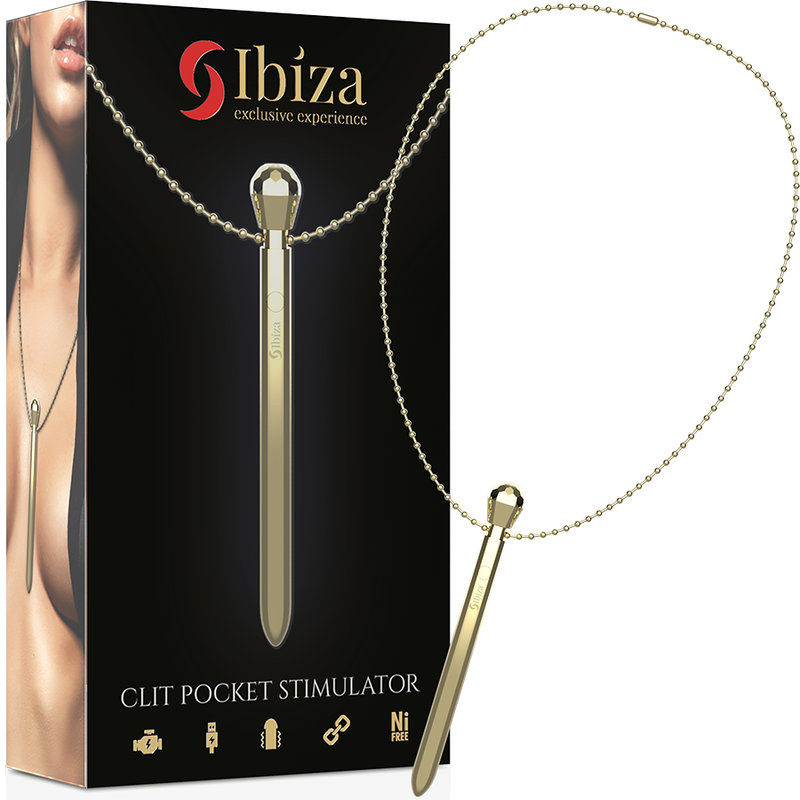 IBIZA – STIMOLATORE CLIT POCKET COLLANA CARICATORE USB 12 MODALIT DI VIBRAZIONE DORATO 12,2 X 1,5