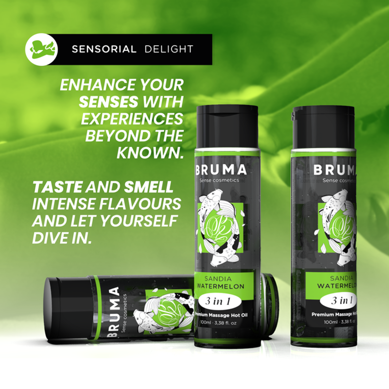 BRUMA – OLIO DA MASSAGGIO PREMIUM EFFETTO CALORE SAPORE ANGURIA 3 IN 1 – 100 ML
