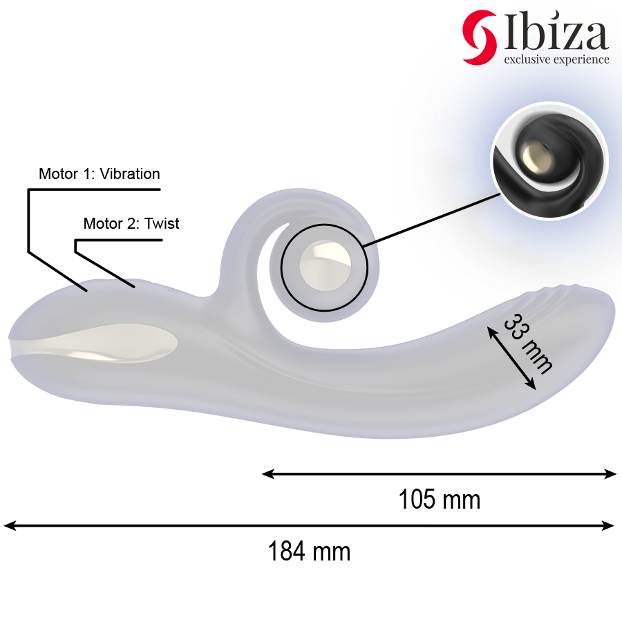 IBIZA – VIBRATORE TWISTER CON STIMOLATORE CURVA E VIBRO-ROTAZIONE