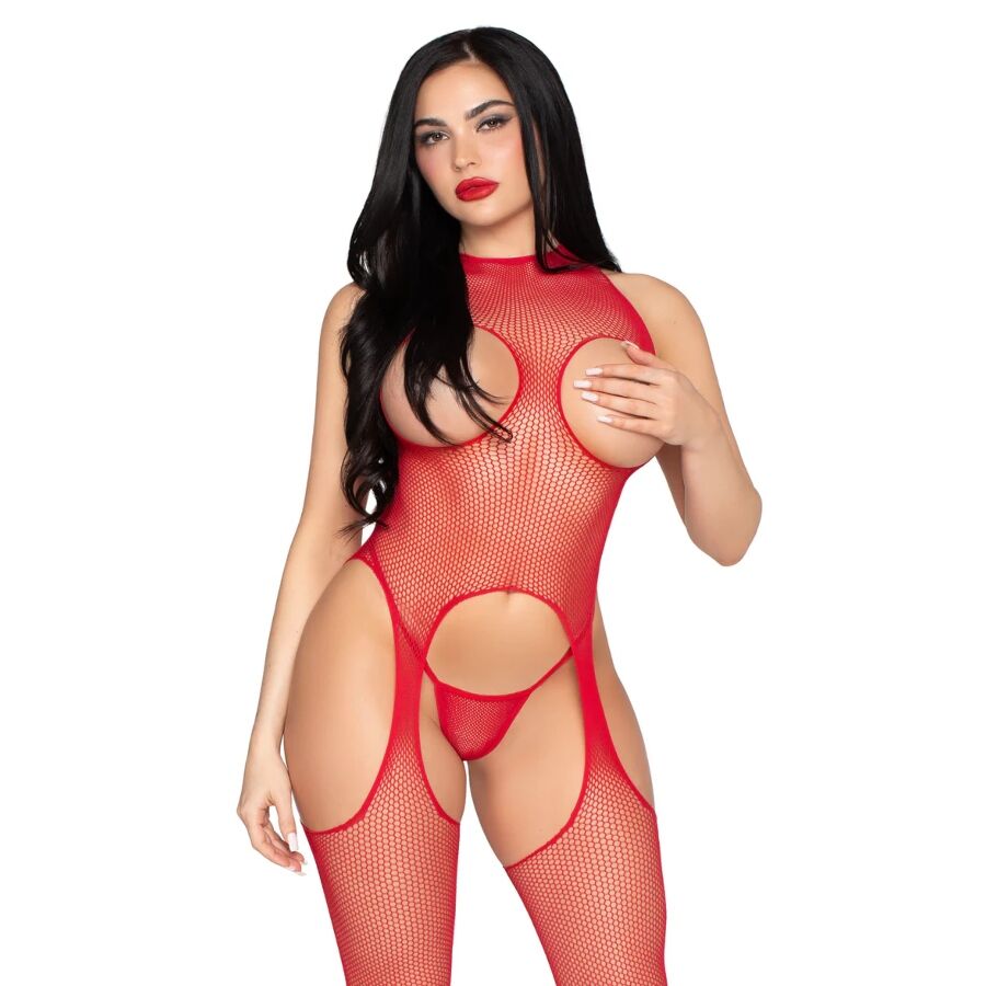 LEG AVENUE - 89374 BODYSTOCKING E SLIP SENZA COPPE ROSSO - TAGLIA UNICA