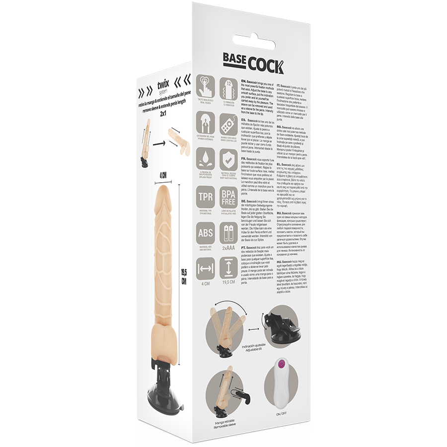BASECOCK – VIBRADOR REALÍSTICO CONTROL REMOTO NATURAL CON TESTÍCULOS 19.5 CM -O- 4 CM
