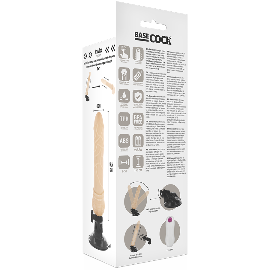 BASECOCK – VIBRADOR REALÍSTICO CONTROL REMOTO NATURAL 19.5 CM -O- 4 CM