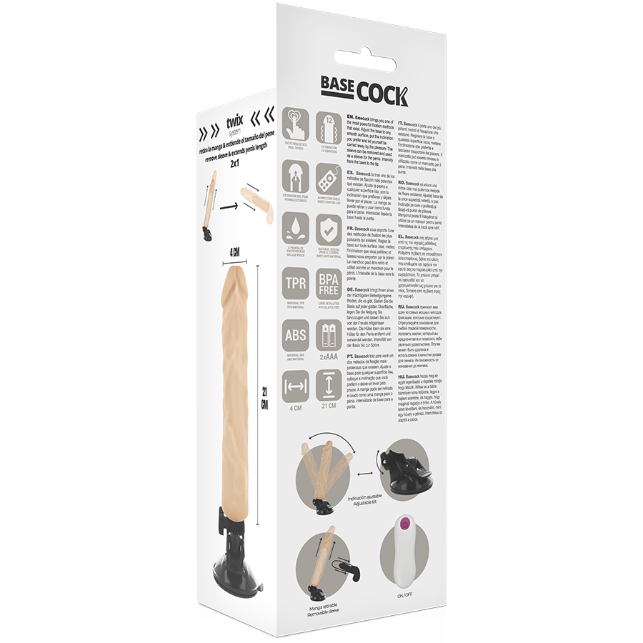 BASECOCK – VIBRADOR REALÍSTICO CONTROL REMOTO NATURAL 21 CM -O- 4 CM