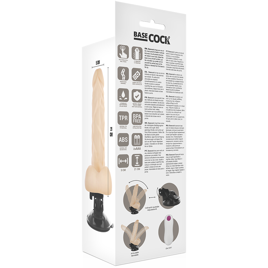 BASECOCK – VIBRADOR REALÍSTICO ARTICULABLE CONTROL REMOTO NATURAL 21 CM -O- 5 CM
