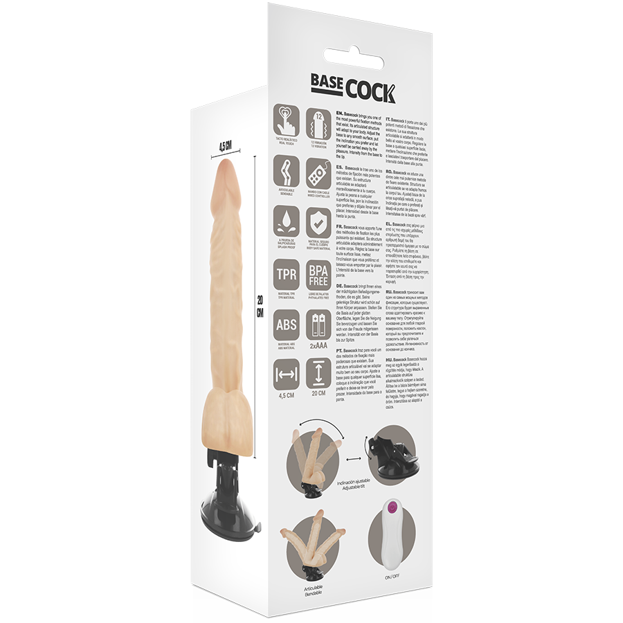 BASECOCK – VIBRADOR REALÍSTICO ARTICULABLE CONTROL REMOTO NATURAL 20 CM -O- 4.5 CM