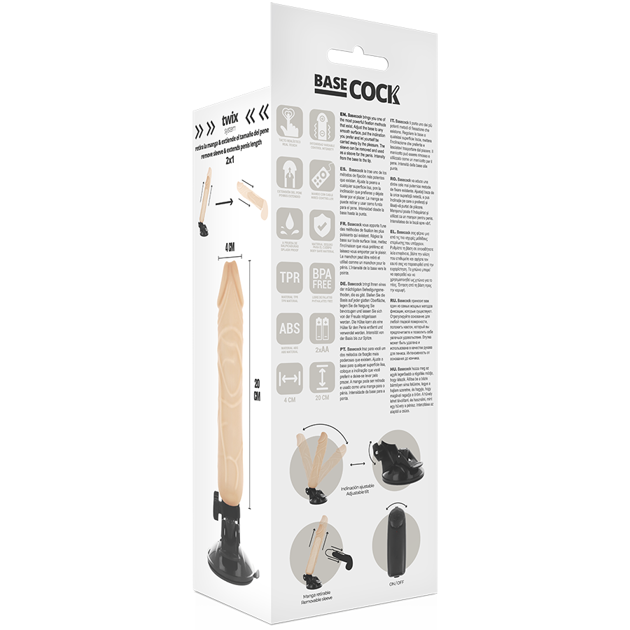 BASECOCK – VIBRADOR REALÍSTICO CONTROL REMOTO NATURAL 20 CM -O- 4 CM